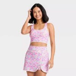 JoyLab Women's Floral Print Piped Longline Sports Bra, Pink - All Sizes